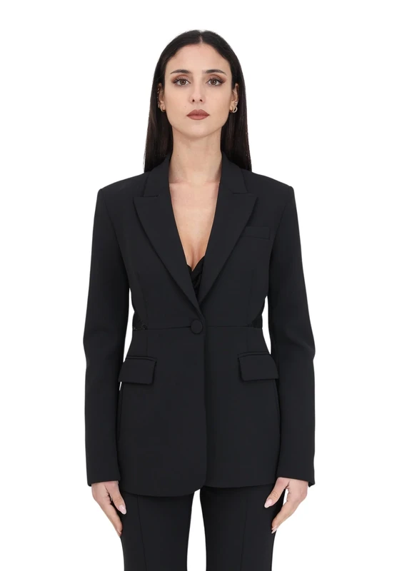 Pinko Women's Nymphaeum Technical Stretch Crepe Jacket + Laminated Lace Blazer, Z99_black Limousine, 4 UK