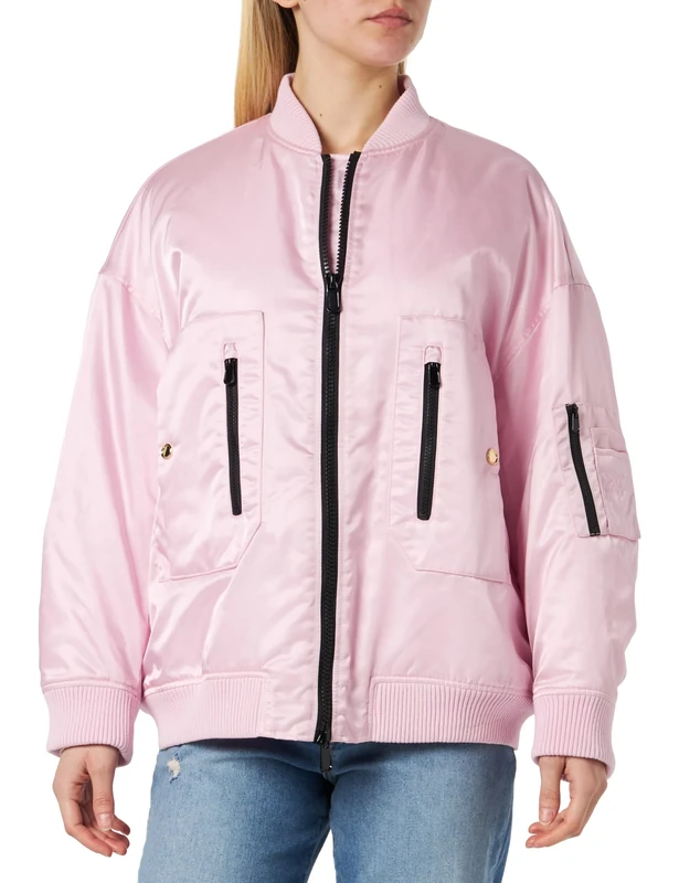 Pinko Women's Tragico Tuta Satin Stampa Fior Jacket, N78_ROSA Dolce Lilla, S