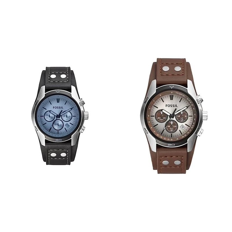 Fossil Watch for Men Coachman, Quartz Chronograph Movement, CH2564 & Watch for Men Coachman, Quartz Chronograph Movement, 45 mm Silver Stainless Steel Case with a Genuine Leather Strap, CH2565