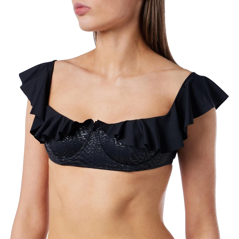 Pinko Ivy Techno Jersey Bikini Top LOGATED with Ruffles, Z99_Black Limousine, M