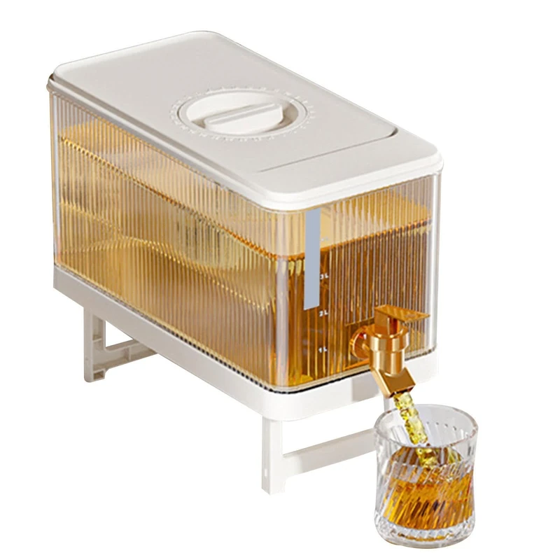 Drink Dispenser for Fridge with Tap, 4.5L Fridge Beverage Dispenser with Spigot, Desktop Water Dispenser with Filter and Foldable Base, Fridge Jugs with Lids for Party Drinks Cocktail Juice Lemonade