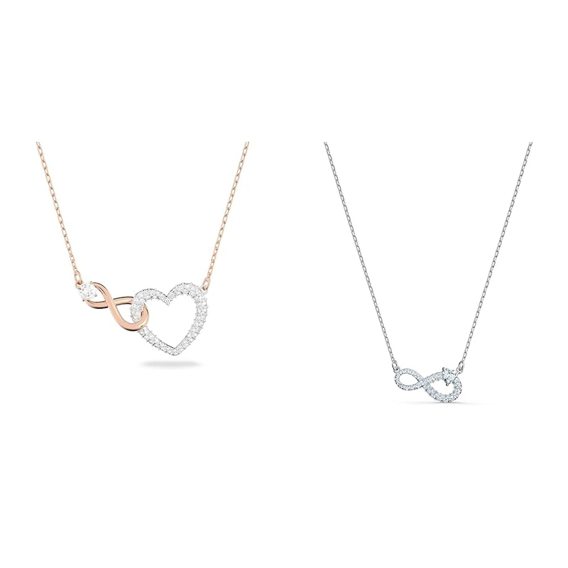 Swarovski Infinity & Heart Necklace, White, Mixed Metal Finish & Infinity Necklace, White, Rhodium Plated