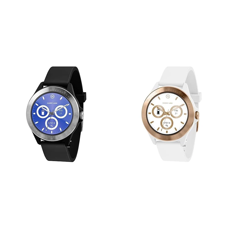Harry Lime Fashion Smart Watch in Black with Silver Colour Bezel & Fashion Smart Watch in White with Rose Gold Colour Bezel