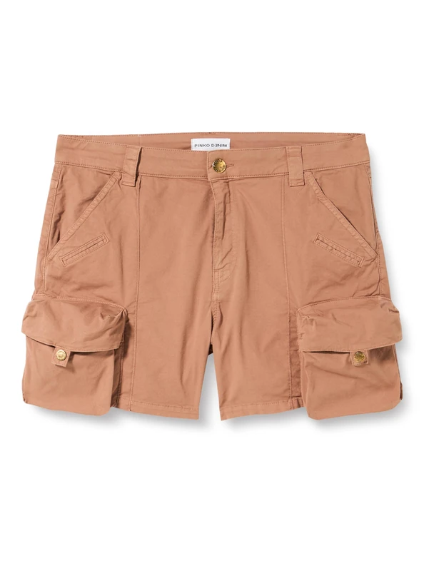 Pinko Women's Porta Shorts TRICOTTINA Stretch Old WASH Trunks, C95_Beige Bruno FULVO,