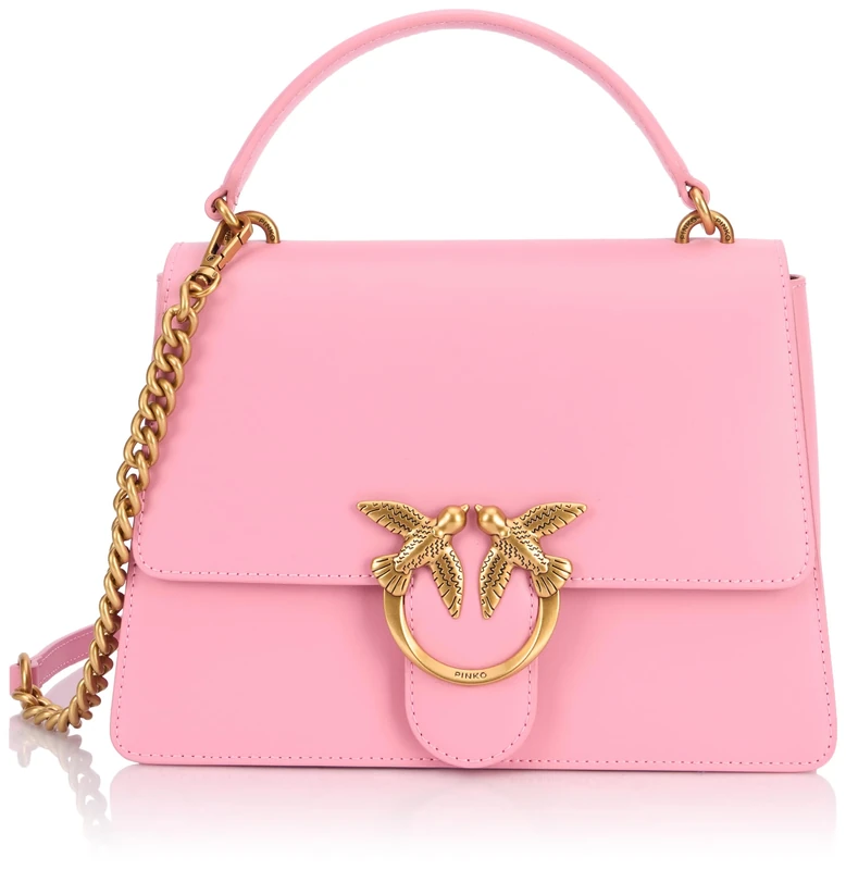 Pinko Women's Love One Top Handle Classic Light Calf Silk Bag, P31q_Pink Marino-Antique Gold, 25