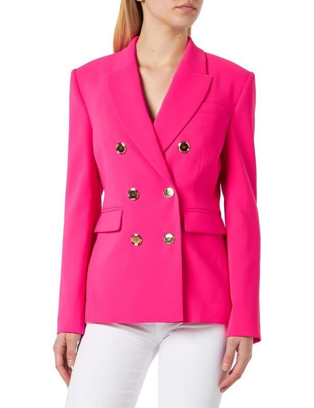 Pinko Women's Garnet Stretch Crepe Jacket with Metal Button Blazer, N17_Pink, 14