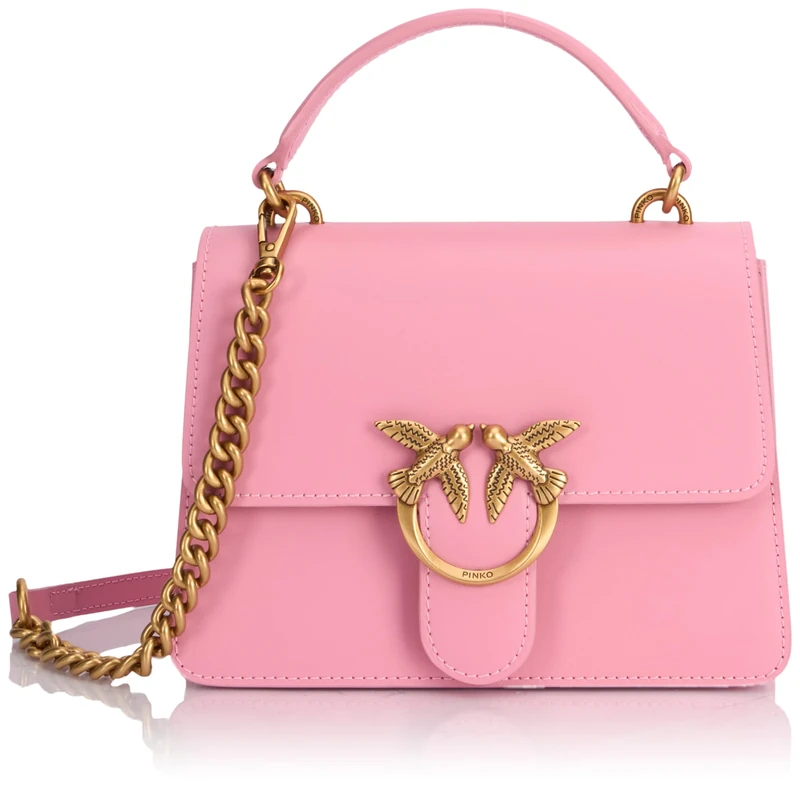 Pinko Love One Top Handle Mini Light Calf Silk, Women's Bag, One Size, P31q_Marine Pink-Antique Gold, 25