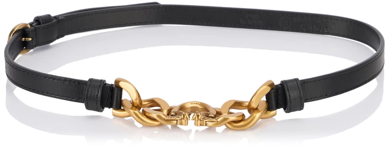 Pinko Women's Love Night Chain H1 Belt Leather, Z99q_Black-Antique Gold, XS