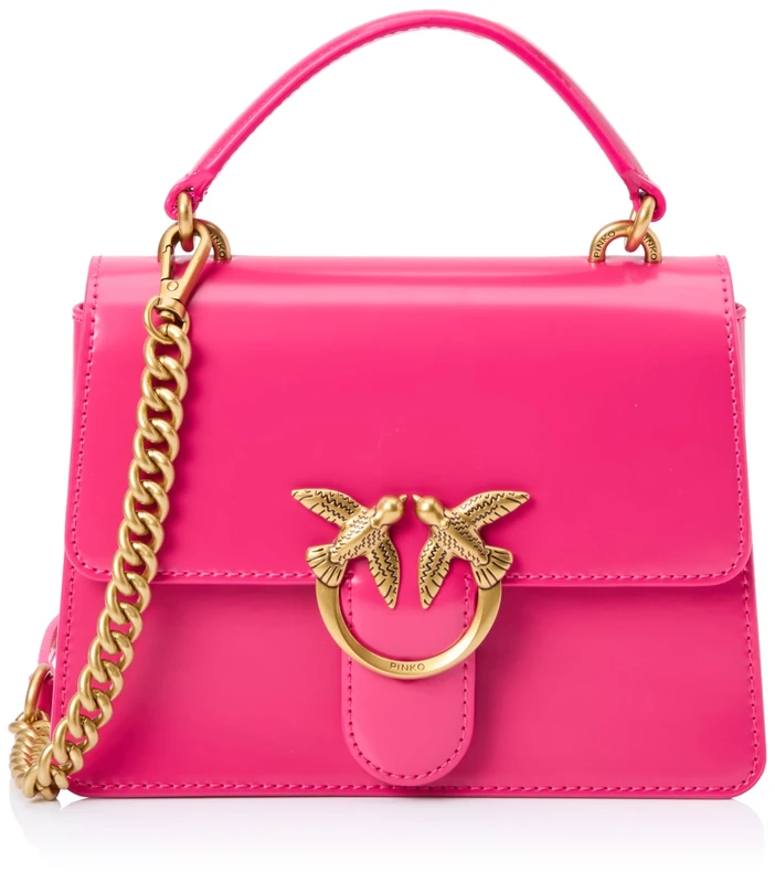 Pinko Love One Top Handle Mini Light Polished Brushed Leather, Women's Bag, N17Q_Pink Antique Gold, N17q_pink Pinko-antique Gold, 25