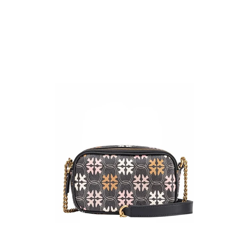 Pinko Women's Room Case PVC Logo Print Bag, Zm7q_Black/Brown/White.Antique Go, 18