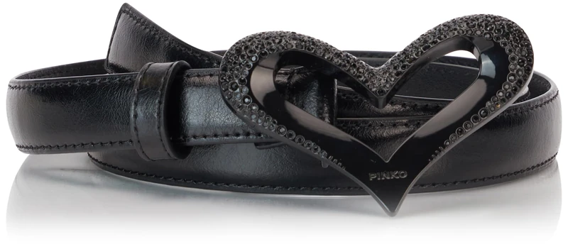Pinko Women's Love Heart H2 Belt - Black Limousine, XS