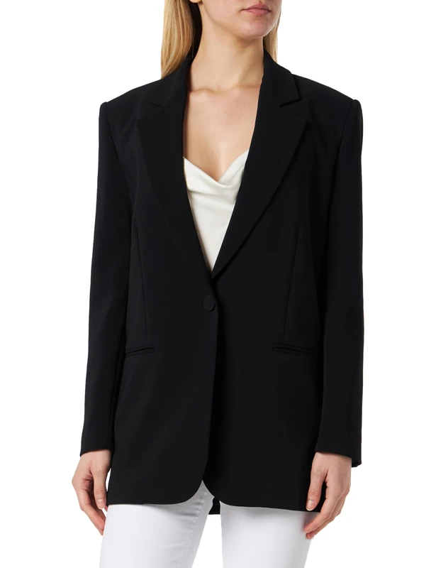 Pinko Women's Exaggerated Stretch Crepe Jacket with Covered Button Blazer, Z99_Black Limousine, 4 UK