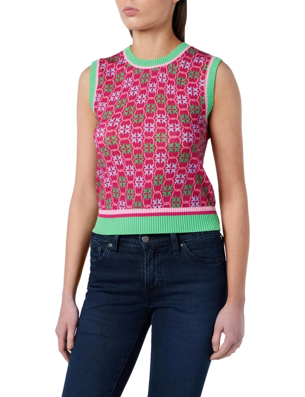 Pinko Women's Evonimo Top 100% Cotton St. Monogram Fashion Vest, Ys2_Mult.Fuxia/Green, XS