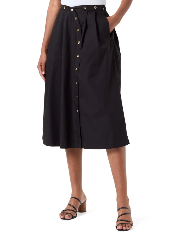 Pinko Women's Ecuba Poplin Skirt with Metal Buttons, Z99_Black Limousine, 38