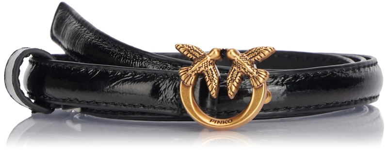 Pinko Love Berry H1 Belt Soft Naplack Belt, Z99Q_Black-Antique Gold, L Woman, Z99q_black-antique Gold, L