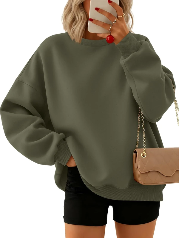 Trendy Queen Sweatshirts for Women Hoodies Oversized Crewneck Tops Sweaters Comfy Fall Winter Outfits Clothes 2025 Fashion, Armygreen, Large