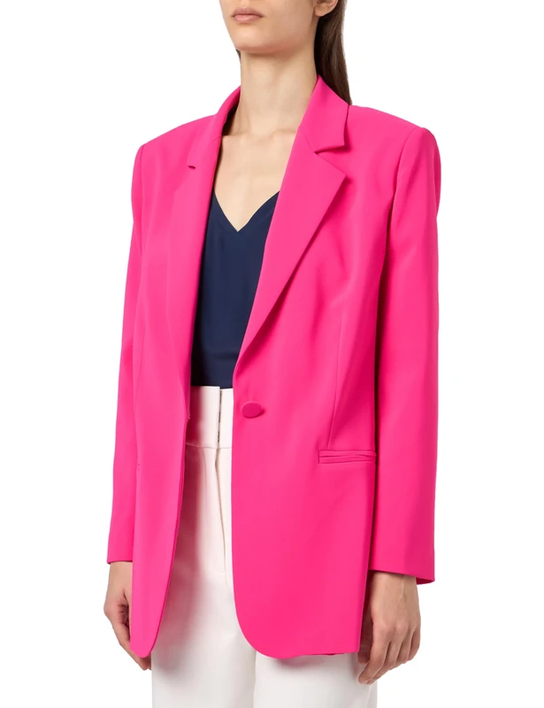 Pinko Women's Exaggerated Stretch Crepe Jacket with Covered Button Blazer, N17_Pink, 12