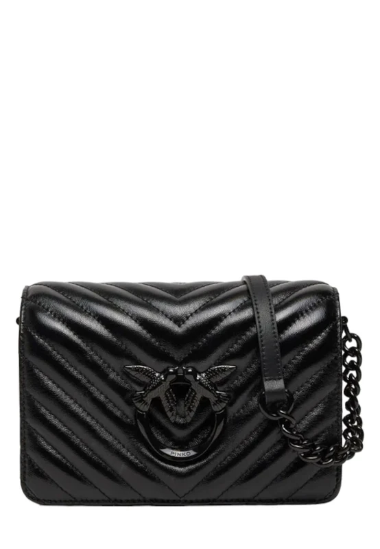 Pinko Women's Love Click Mini Metal Sheep Tassel Chevron Bag, Z99b_Black Limousine Block Color, 19