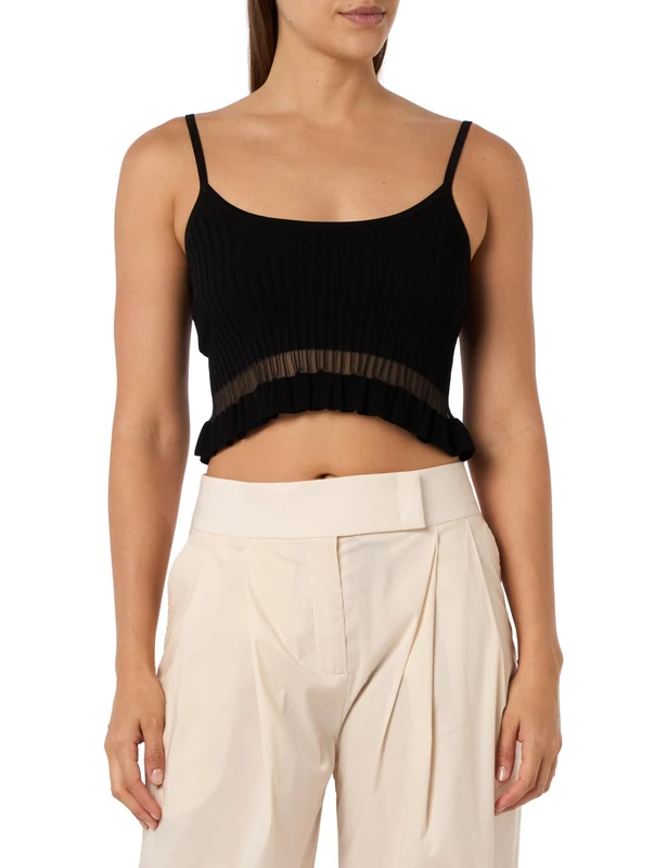 Pinko Women's Zagara Ribbed Top with Nylon Fashion Vest, Z99_Black Limousine, XS