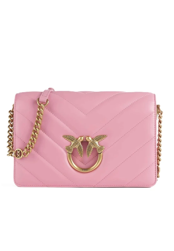 Pinko Women's Love Click Classic Sheep Tassel Big Chevron Bag, P31q_Pink Marino-Antique Gold, 25