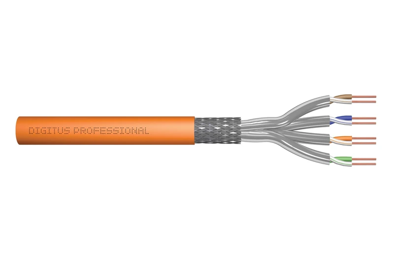DIGITUS CAT 7 S-FTP installation cable, 1200 MHz B2ca (EN 50575), AWG 23/1, 500 m drum, Sx, orange