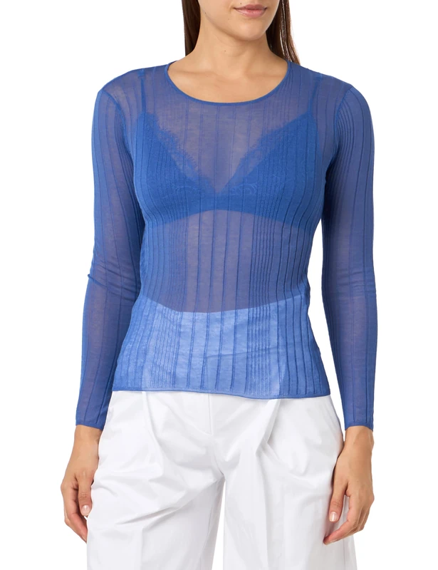 Pinko Women's Alchemilla Transparent Crepe Sweater Henley Shirt, F1e_Blue Monaco, M - Image 1