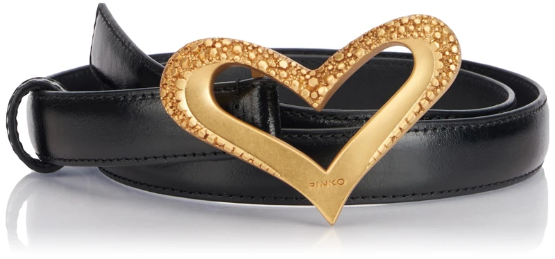 Pinko Love Heart H2 Belt Leather Vintage Belt, Z99M_Black Limousine-Chocolate Gold, M Woman, Z99m_black Limousine-chocolate Gold, M