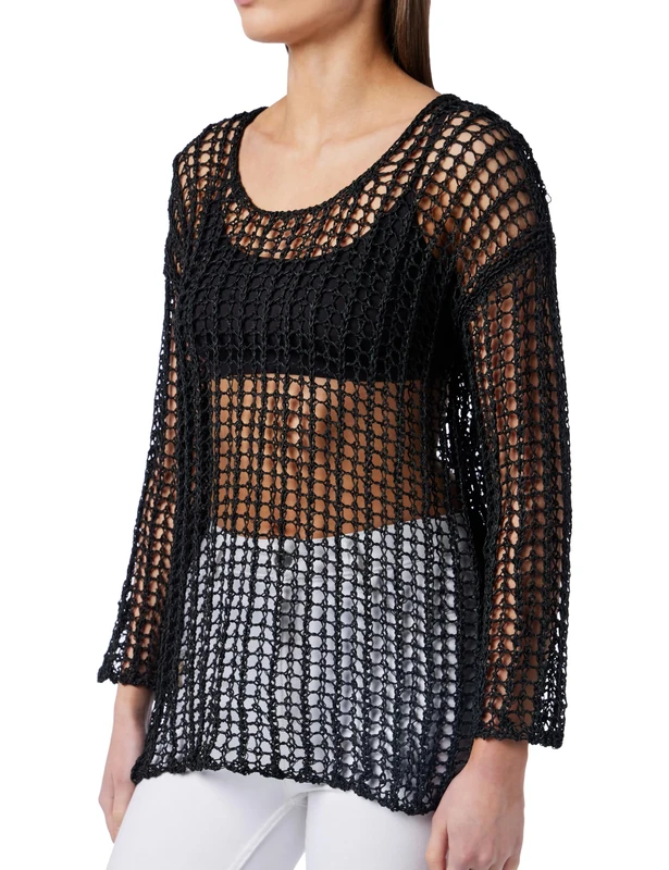 Pinko Women's Lentisco Shiny Rope Mesh Henley Shirt, Z99_Black Limousine, XS