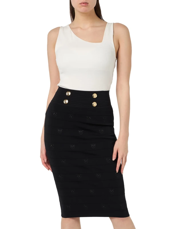 Pinko Women's Stapelia Gonna Bande Jacquard Logo Birds Skirt, Z99_Nero Limousine, XL