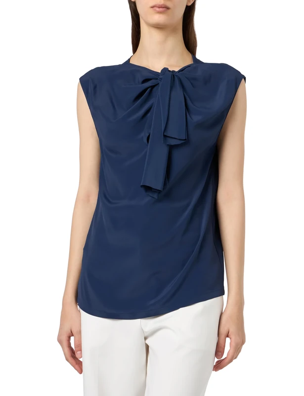 Pinko Women's Tiberino Top Crepe De Chine T-Shirt, G57_Blue Ceremony, 12 (M)