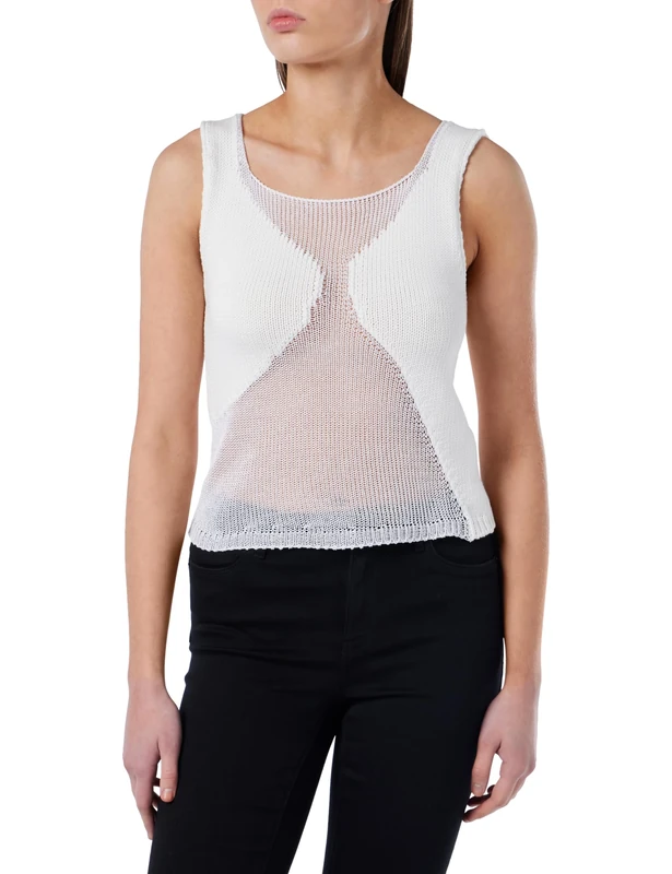 Pinko Women's Olginate Top Net Patch Nude Effect Fashion Vest, Z04_White Brill, XS
