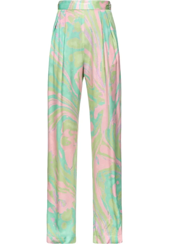 Pinko PENATI Satin Trousers Splash Print, Sn2_Mult.Green/Pink, 10