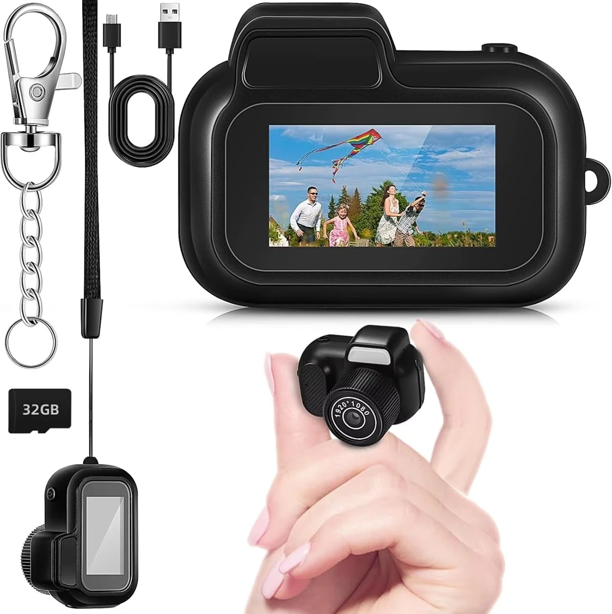 Mini Digital Camera Keychain with LCD Screen Full 1080P HD 32GB Card Monoreflexes Shaped CMOS Small Compact Portable Video Recorder