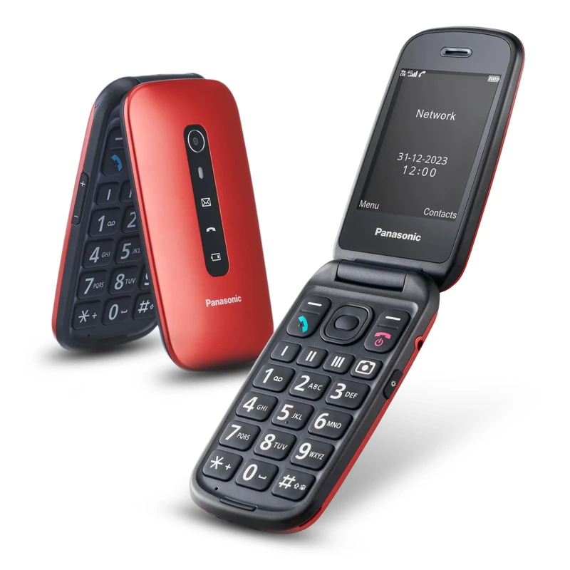 Panasonic KX-TU550EXB 4G Essentials Clamshell Mobile Phone for Elderly, 1.2MP Camera, Senior Phone with Large 2.8" Display, 300 Hours Standby Time, Red