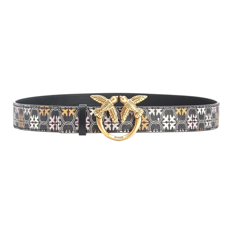 Pinko Women's Love Berry H3 Belt PVC Logo Print, Zm7q_Black/Brown/White.Antique Go, XS