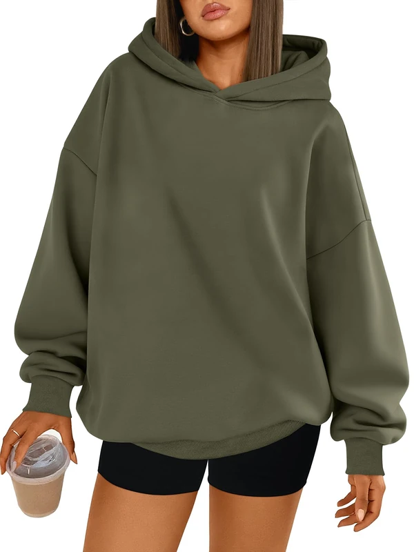 Trendy Queen Womens Oversized Hoodies Fleece Hooded Sweatshirts Comfy Casual Pullover Fall Winter Outfits Long Sleeve Tops, Armygreen, S
