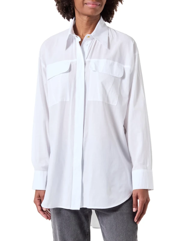 Pinko Women's Valdaora Cape Dyed Muslin Shirt Blouse, Z04_White Brill, 8