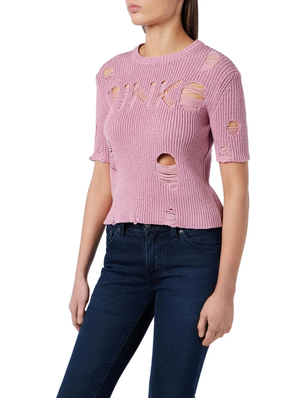 Pinko Women's Ogliastro Loose Stitch Sweater + Logo T-Shirt, N98_Smoke Orchid, XXS