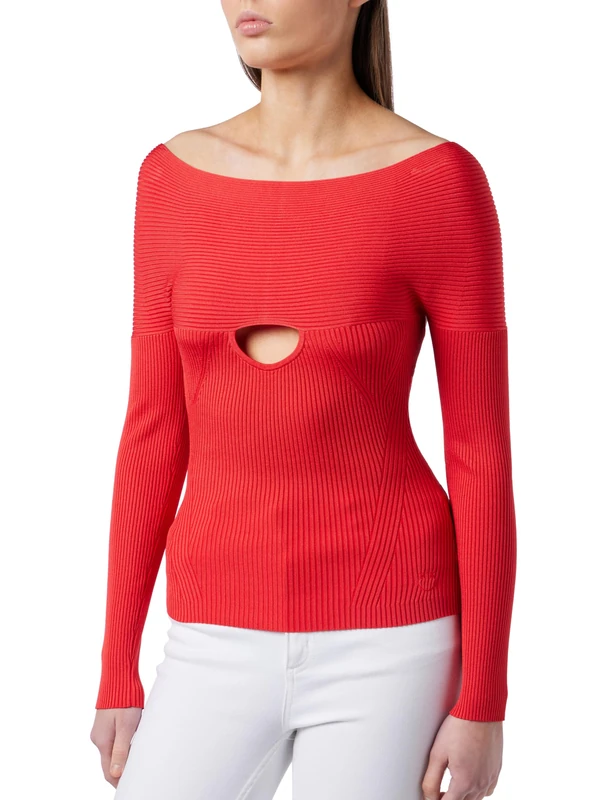 Pinko Women's Amaranth Elite Compact Ribbed Jersey Henley Shirt, R48_red Formula1, XS