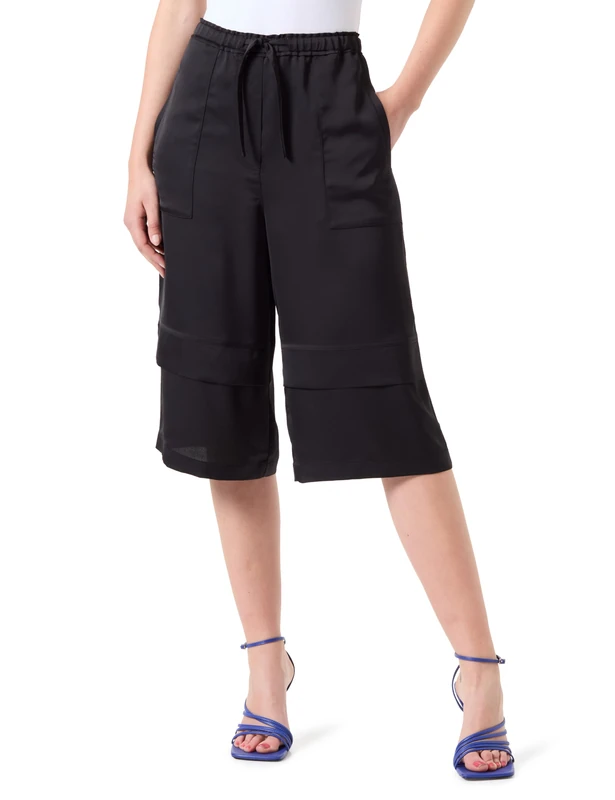 Pinko Women's Bremusa Bermuda Satin Mat with Georgette Casual Pants, Z99_Black Limousine, XL