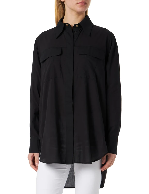 Pinko Women's Valdaora Cape Dyed Muslin Shirt Blouse, Z99_Black Limousine, 8 (XS)