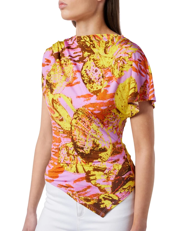 Pinko Women's Mirmiade Chemical Sea Print Jersey Fashion Vest, Nh6_Multi Pink/Yellow, XXS