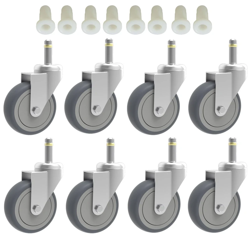 RILIDRI 3-Inch Swivel Stem Caster, 7/16-Inch Stem Diameter Rubber Wheel, Heavy Duty TPR Replacement Wheels for Rubbermaid Mop Bucket Cart Grill Casters - 8 Pack