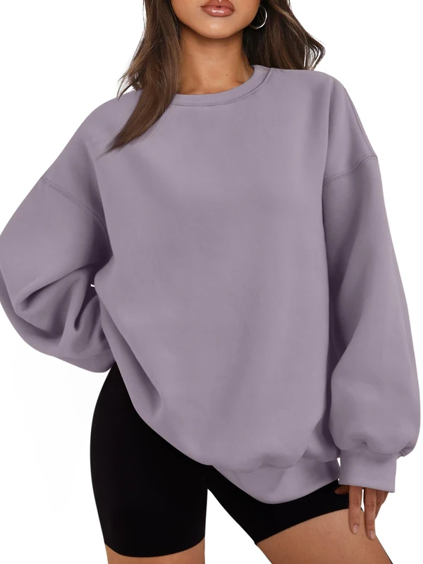 EFAN Womens Oversized Sweatshirts Hoodies Fleece Crew Neck Pullover Sweaters Casual Comfy Fall Fashion Outfits Clothes 2024, Lightpurple, Medium