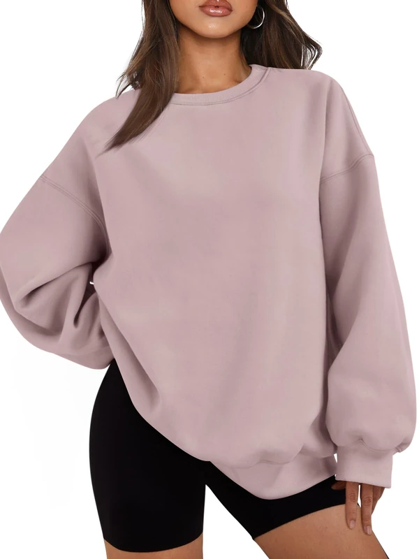 EFAN Womens Oversized Sweatshirts Hoodies Fleece Crew Neck Pullover Sweaters Casual Comfy Fall Fashion Outfits Clothes 2024, Darkpink, XL