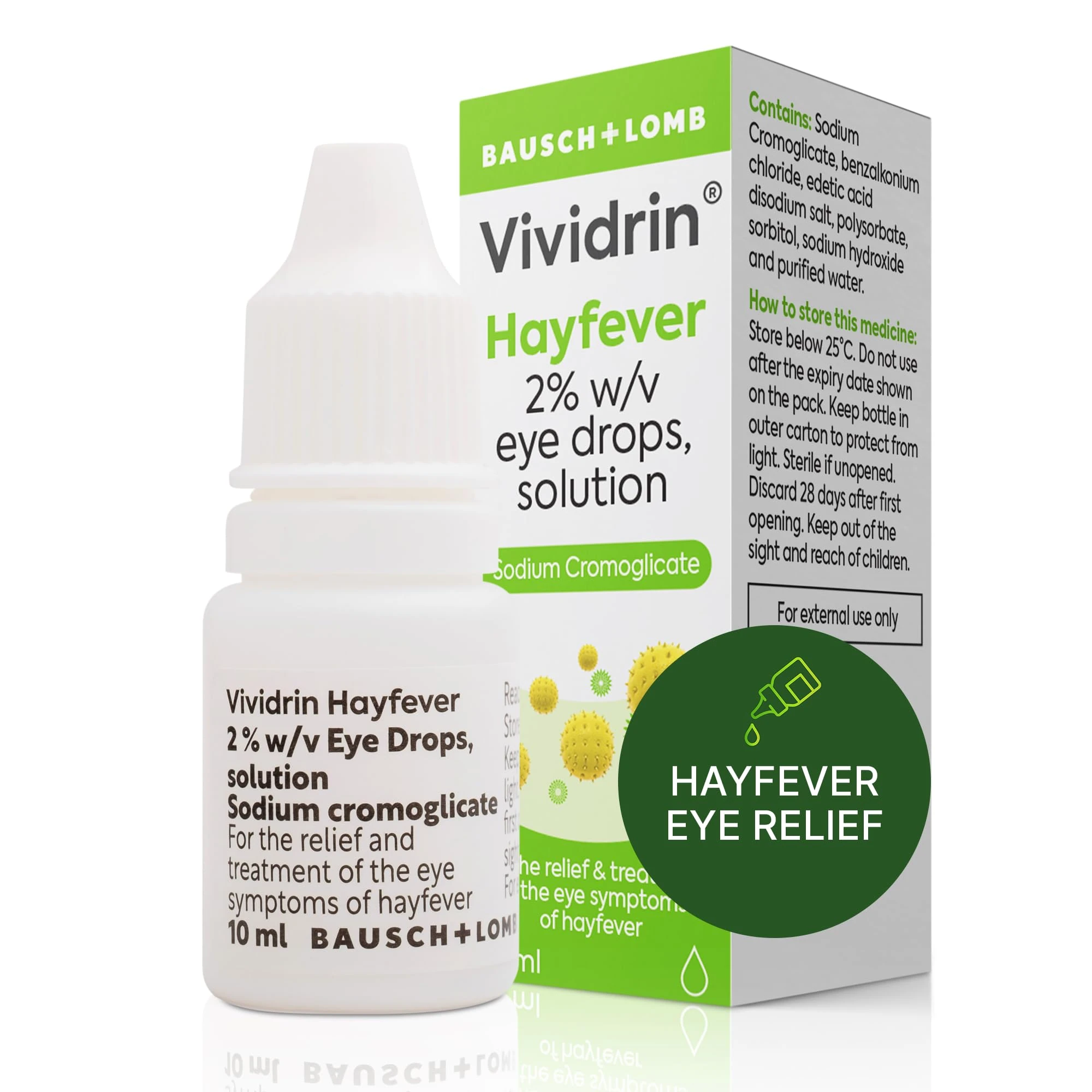 Vividrin Hayfever Eye Drops, 10ml, Contains Sodium Cromoglicate for Hayfever Relief, Allergy Eye Drops for Itchy Eyes, Watery, Red, Sore and Puffy Eyes, for Adults and Kids