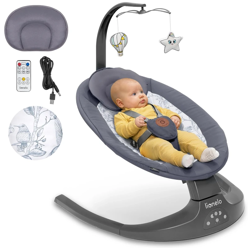 Lionelo Ralf 2in1 Baby Bouncer & Rocker for newborn with Adjustable 5-Speed Swing, Motion detection, Music playback 12 Melodies, Time Settings, Reclining seat, USB & Battery Safety harness, From Birth