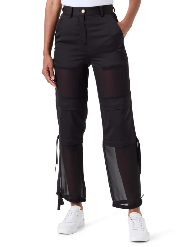 Pinko Women's Priapo Satin Mat Trousers with Georgette Casual Pants, Z99_Black Limousine, 10 - Image 1