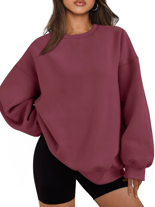 EFAN Womens Oversized Sweatshirts Hoodies Fleece Crew Neck Pullover Sweaters Casual Comfy Fall Fashion Outfits Clothes 2024, Winered, Medium