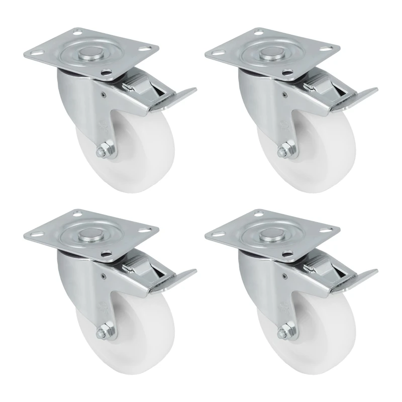 Amig - Set of 4 Brake Castors | Diameter 125 x 38 mm | Rotating Wheels with Metal Bracket | Maximum Load 230 kg | for Moving Heavy Furniture | Roller Bearings | Nylon Core | White